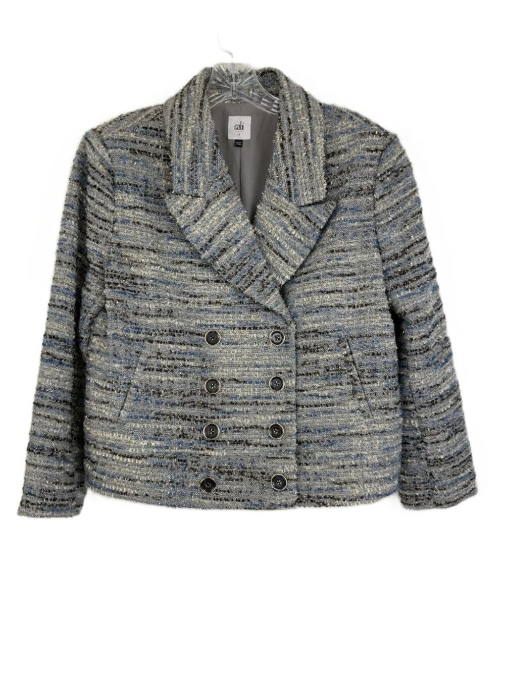 CABI Radiance Cropped Jacket Gray/ Blue Tweed with Silver Sz S - Picture 8 of 16